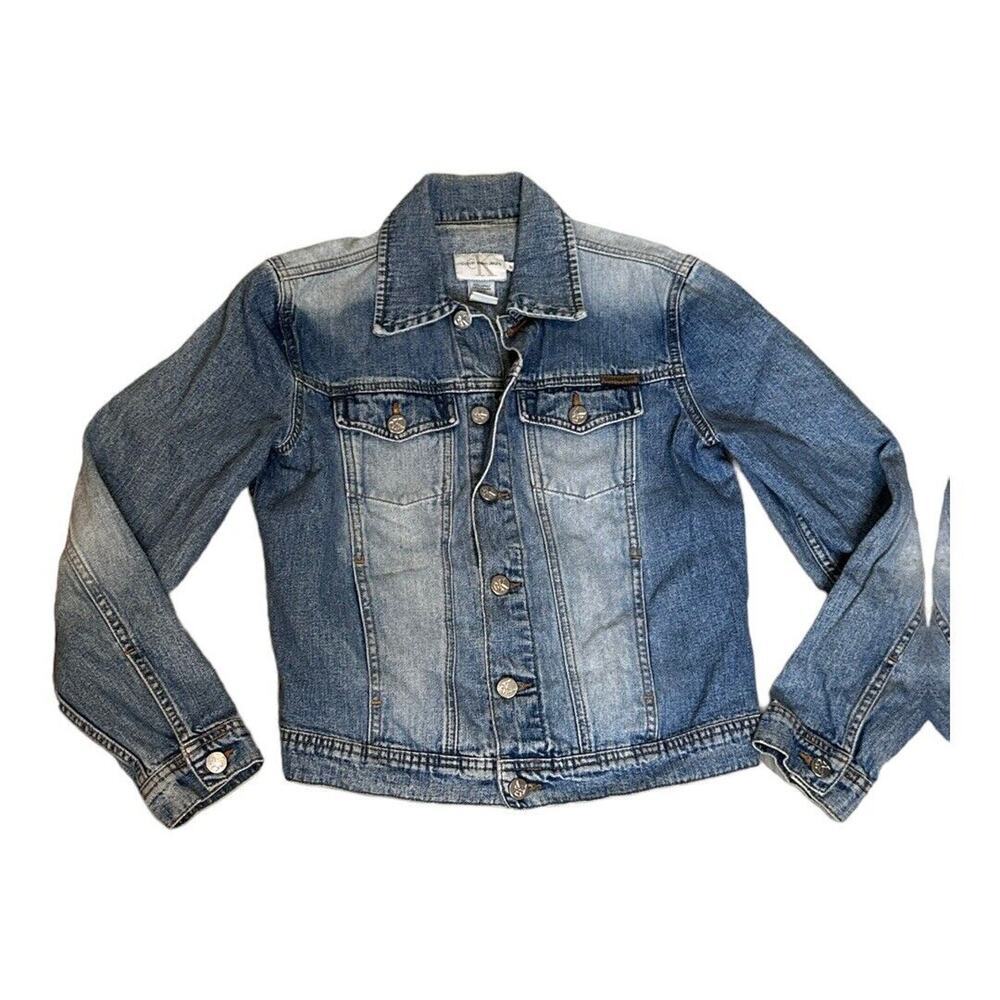 VTG Calvin Klein Y2K CK Jeans Denim Trucker Jacket Blue Stone Wash S